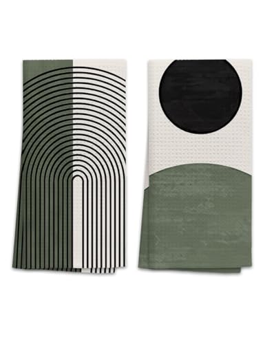 OHSUL Boho Kitchen Towels, Green Decorative Hand Towels, Bohemian Style Kitchen Bath Decor, Dish Tea Hand Towels for Home Use 16x24 Inch (Dark Green) - color: Color-3