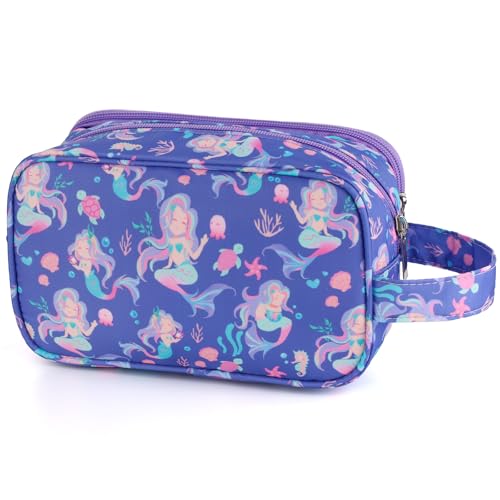Mermaid Kids Toiletry Bag for Girls, Travel Toiletry Bag for Little Young Girls Cosmetic Bag Makeup Bag Waterproof Hanging Wash Bag Toddler Toiletries, Purple - color: Purple Mermaid