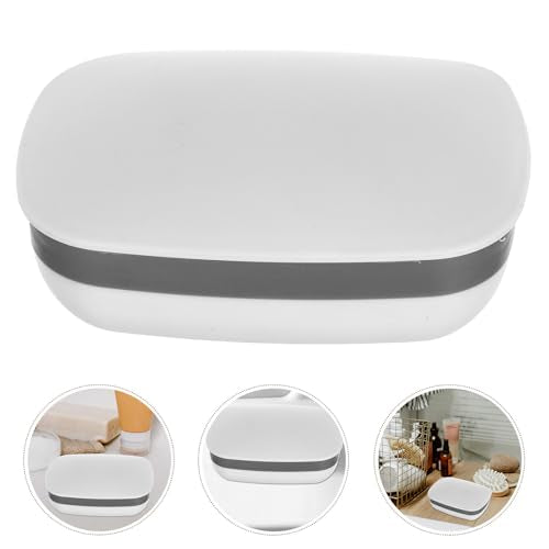 NUOBESTY Travel Soap Holder Case with Cover and Sponge, Leak-Proof Portable Soap Box for Travel, Camping, Gym, Small White Silicone Seal, 2 Sets