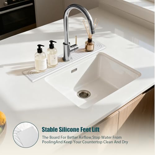 2 PCS Diatomite Stone Faucet Mat for Kitchen Sink, Dark Grey, Quick Drying Water Absorbing Pad, Sink Splash Guard & Protector for Kitchen and Bathroom Counter (White-Long) - color: White-Long