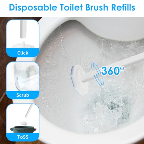 Ptwola 50 Count Disposable Toilet Wand Refills Toilet Bowl Cleaner Scrubber Brush Refills Pads Bathroom Deep Cleaning Replacement Sponges Wand Head Compatible with Most Toilet Brushes