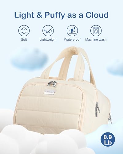 TOPDesign Travel Toiletry Bag for Women, Puffer Large Toiletry Bag, Lightweight Cosmetic Makeup Organizer with Handle for Traveling, Accessories, Essentials, Toiletries (Beige) - color: Beige