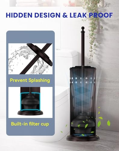 DOWRY Anti-Hand Off Toilet Plunger with Holder for Bathroom,Powerful Efficient Force Suction Cup,Heavy Duty, Deep Cleaning Bronze - color: Oil Rubbed Bronze