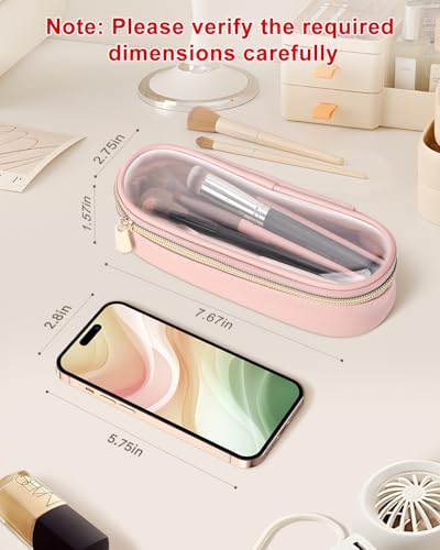 Soimeat Clear Travel Makeup Brush Holder, Leather Makeup Brush Toiletry Bag, Portable Cosmetic Brush Case, Transparent Waterproof Makeup Brush Storage Bag, Pink - color: Pink, size: Small