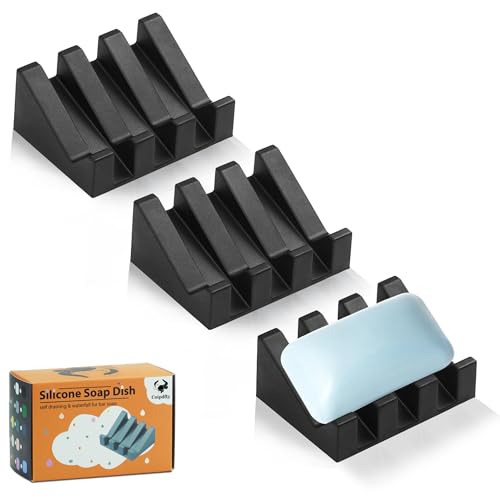 Self Draining Soap Dish Holder,Silicone Soap Dish,for Bathroom,Kitchen, Sponges，Can Extend Soap Life，Keep Soap Bars Dry and Easy Cleaning (Black,3-Pack) - color: Black,3-pack