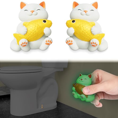 boeemi Cat Toilet Bolt Covers Glow in the Dark Decorative Caps 2 Pack | Bolt Hole 1.14'', Covers Ugly Toilet Bolts, Fun Bathroom Decor for Cat Lovers, Glows in the Dark After Light Exposure - style: White Cat