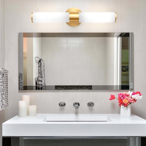 Gold Bathroom Light Fixtures, Vanity Lights for Mirror with Milk Glass Shade, 20 Inch Up and Down Wall Sconces for Bathroom Bedroom Living Room Hallway - Bulb Not Included - color: Gold-C