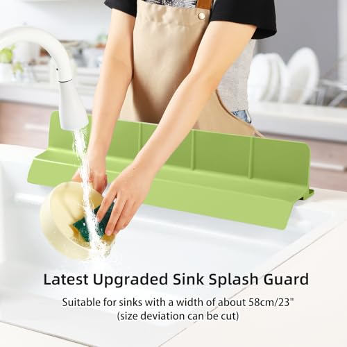 23" Ultra Silicone Sink Splash Guard Released in 2026 for Kitchen Sink,Bathroom and Island,with 3.5" High Splash Guard & 7 Strong Suction Cup (Matcha Green) - color: Matcha Green