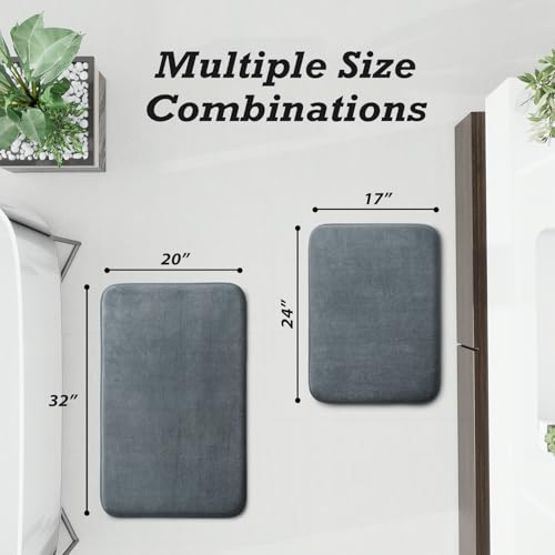 HUXMEYSON Bathroom Rugs Sets 2 Piece, Non-Slip & Quick Dry Bath Mat Set, Ultra Soft Velvet Bath Rugs for Bathroom, Toilet and Shower Floor, Grey - color: Grey, size: 17"x24"+20"x32"