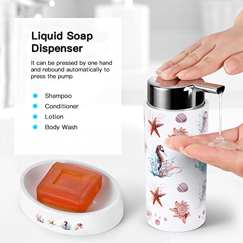OTOSTAR 6 Piece Bathroom Accessories Set Plastic Bathroom Set Includes Toothbrush Holder Soap Dispenser Tumbler Soap Dish Toilet Brush Holder Trash Can Bath Accessories for Decor Countertop (Seahorse) - style: C-Seahorse