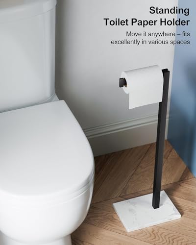 Free Standing Toilet Paper Holder Stand Matte Black SUS 304 Stainless Steel Rustproof 22 Inch Rotating Bathroom Tissue Roll Holder for 4 Rolls with Marble Base - color: Matte Black