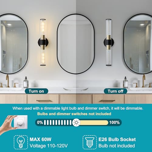 Bathroom Light Fixtures, Black Gold Wall Sconce in Threaded Glass Vanity Light, Modern Bathroom Wall Light for Bedroom, Living Room - Bulb Not Included - color: Black Gold-B