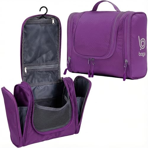 Bago Travel Toiletry Bag for Women and Men - Large Waterproof Hanging Toiletry Bag for Bathroom and Travel Bag for Toiletries Organizer (Purple) - color: Purple, size: Large