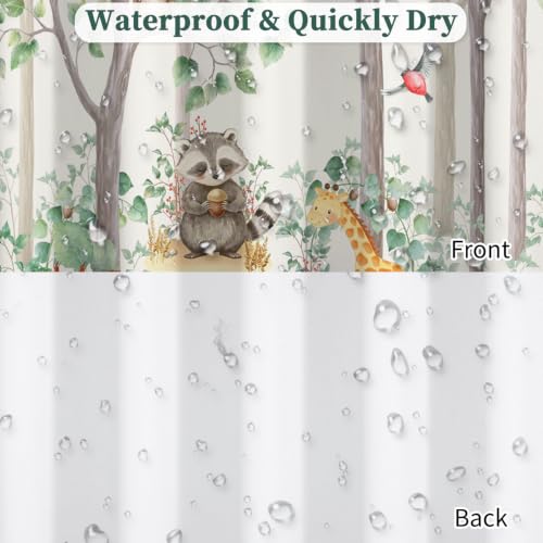 Fabric Shower Curtain with Hooks YJY01568 - color: Cute Forest Critters
