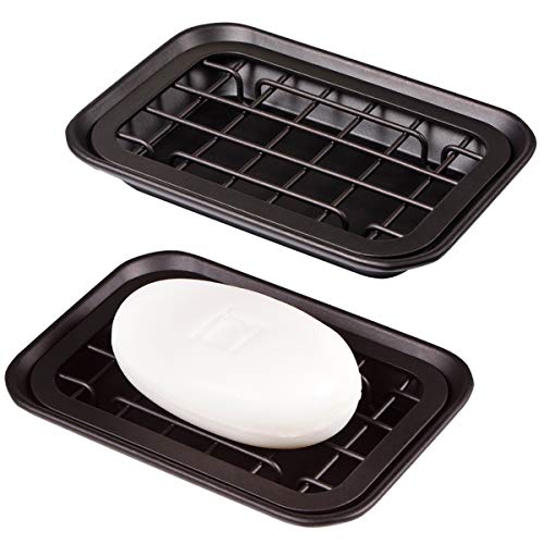 Kitchen and Bathroom Soap Dish Tray - Metal 2-Piece Soap Dish Tray with Drainage Grid and Holder for Kitchen Sink Countertops to Store Soap, Sponges, Scrubbers - Rust Resistant - 2 Pack (Bronze) - color: Bronze