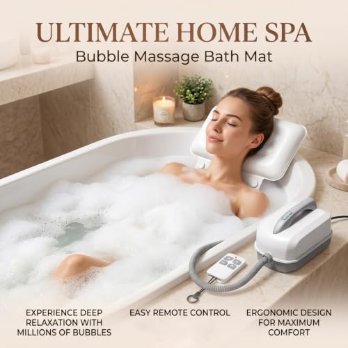 Bubble Bath Mat - Bubble Bath Mat Tub Spa Massager with Remote Control 6-Speed Adjustable Massage & Upgraded Anti-Slip Suction Cup (44.9" x 16.9"White) - color: White