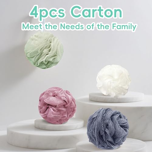 Loofah 4 Pack 75g Extra Large Loofa Set Soft Bath Sponge Thick Body Wash Puffs for Shower (Pink-White-Blue-Green) - color: 03-pink-white-blue-green