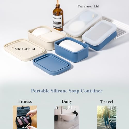 2PC Portable Leakproof Travel Soap Case, Silicone Travel Soap Case, Compact Soap Holder with Drainage Layer, Travel Soap Holder for Camping, Gym, Outdoor milkywhite&darkblue - color: Milkywhite&darkblue