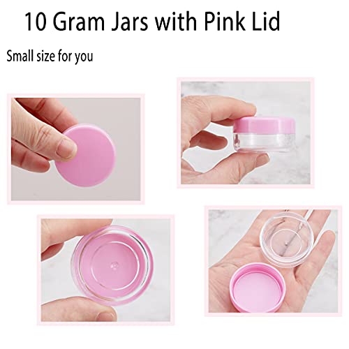 10 Gram Sample Containers with Lids, 10 Pack Sample Jars, Small Cosmetic Travel Container for Makeup, Lotion, Cream, Powder, 10 ML Mini Containers with Pink Lids - color: Pink