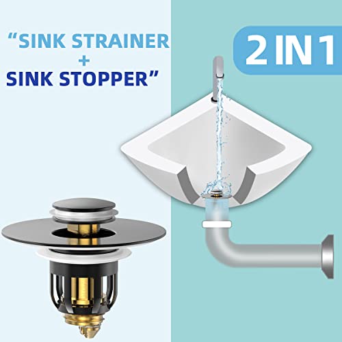 MUAIOLAUS Universal Bathroom Sink Stopper, Pop Up Sink Stopper with Basket Hair Catcher, Anti Clogging Sink Drain Filter for 1.06"-1.65" Drain Holes - color: Black