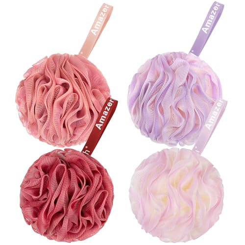 AmazerBath Loofah Sponge 75g/Piece, Exfoliating Bath Sponge Body Scrubber - Loofa Set of 4 - SunsetBerry Colors, Large - style: SunsetBerry