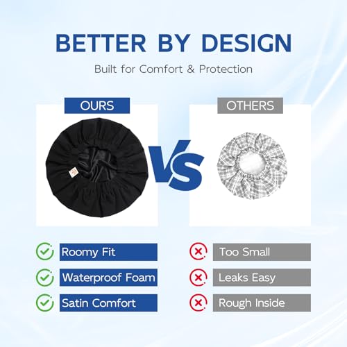 Years calm Shower Cap for Men Waterproof Reusable - Fashion Dual-Layer Design, Adjustable Elastic Band for Long & Curly Hair, XL Bath & Spa Cap for Travel, Satin Lined Shower Cap Black - color: Eternal Obsidian