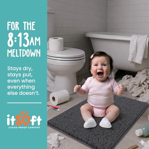 Small Chenille Bath Mats 25"x18", Plush Absorbent Bath Mats Quick Dry, Soft & Machine Washable, Non Slip Carpet for Bathroom, Thick Bathroom Rugs, Shower Restroom Rug Mat, Alfombras De Bano, Bathrugs - color: Charcoal Gray, size: 25" x 18" (Rectangular)