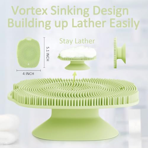 Soft Silicone Body Scrubber, Gentle Like a Hand Exfoliating Your Skin and Build Up Lather Easily, Back Large Suction Cup Easy to Store, Long-Lasting & Deep Clean (Green) - color: Green