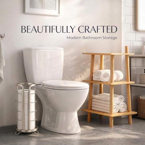 BROOKSTONE Toilet Paper Holder Stand Reserve - Free Standing Toilet Paper Stand with Storage that Holds Mega Rolls, Standing Bathroom Tissue Organizer, Bathroom Decor - Modern Storage Holder, Nickel - color: Nickel