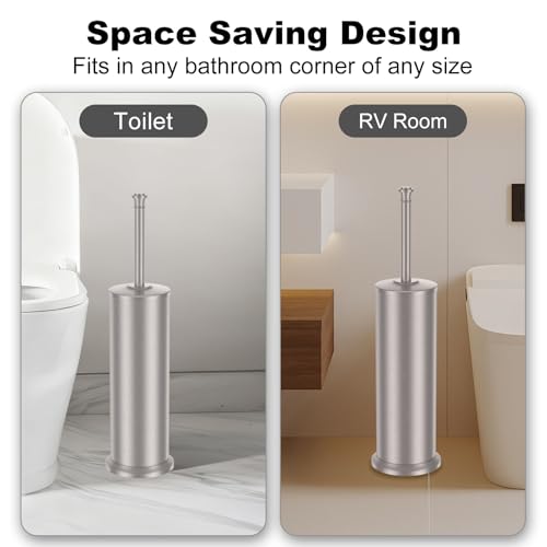Stain Nickel Toilet Brush and Holder，Extra Long Handled Toilet Brush for Bathroom，Stainless Steel Heavy Duty Toilet Bowl Brush,Removable Inner Bowl,Deep Cleaning Dense Bristles Brush -Space Saving