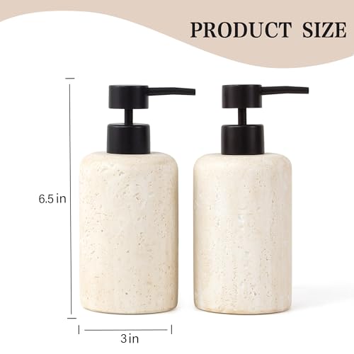 YMXYJM 2pcs/Set Hand Soap Dispenser Sets - 10.8oz Refillable Resin Liquid Soap Dispensers with Rust-Proof Pump for Bathroom Countertop or Kitchen, Faux Travertine - color: Faux Travertine