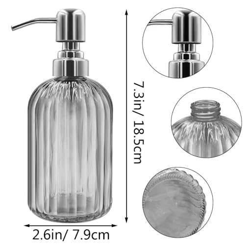 14 Oz Glass Soap Dispenser with 304 Rust Proof Stainless Steel Pump, Refillable Hand Liquid Soap Dispenser for Bathroom, Kitchen, Countertop, Laundry Room (Dark Grey) - color: Gray