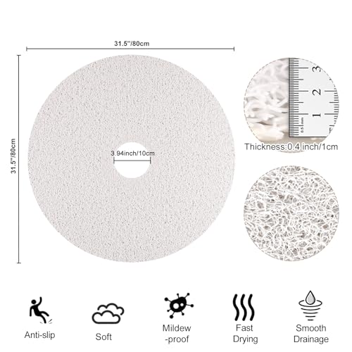 Shower Mat Non Slip, Round Shower Mat for Inside Shower, Non Slip Bathtub Mat, Fast Drying Bath Tub Mats, Loofah Mat for Shower Bathroom, Quick Drying, Resistant (White, 32 x 32 Inch) | Shower Mat for Inside Shower Non Slip Bathtub Mat, Soft Loofah Shower