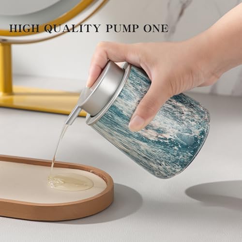 Enra Ceramic Hand Soap Dispenser,12 oz Blue Lotion Dispenser Bathroom Liquid Refillable Dish Soap Dispenser for Bathroom Kitchen with Easy-to-Press Silver Pump (Blue Liquid Type) - color: Blue Liquid Type