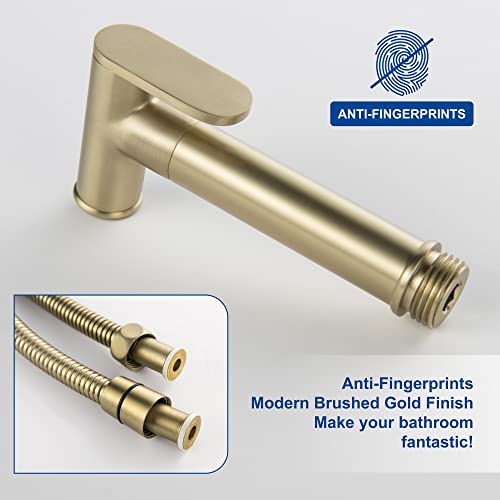 SHAMANDA Warm Water Bidet Sprayer for Toilet with Hot and Cold Brass Rough-in Valve, Stainless Steel Round Handheld Bidet Attachment Set for Feminine, Pets and Baby Diaper Wash, Brushed Gold, BDS09-3 - color: Brushed Gold, style: Hot & Cold Water Modes-Ro