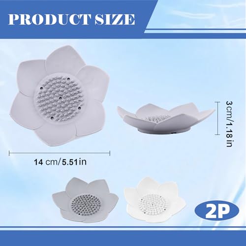 2 Pcs Lotus Shape Shower Steamer Tray, Silicone Soap Holder Non-Slip, Flower Shape Draining Soap Dishes with Self Draining for Shower Bathroom Counter,Non-Slip Holders,Bathtub,Modern Bathroom Decor