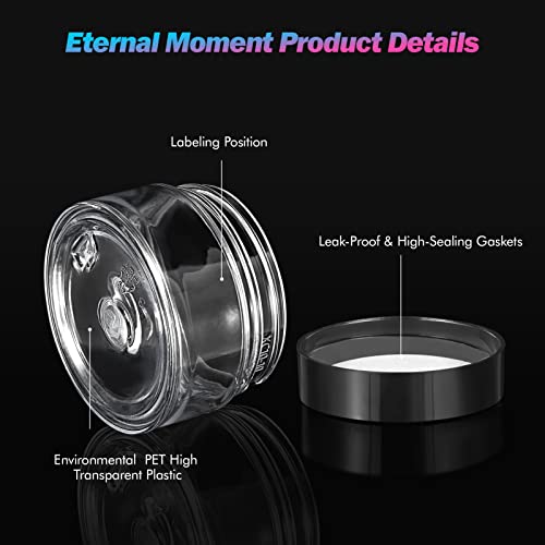 Eternal Moment 36 Pack 1 OZ Plastic Jars Round Clear Cosmetic Container Jars with Lids, Perfect for Lotion, Cream, Ointments, Makeup, Eye Shadow, Rhinestone, Samples, Pot, Travel Storage - color: Black Lid, size: 1 Ounce