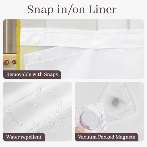 Yiatn Gray Yellow No Hook Shower Curtain with Liner Attached - Hotel Style with See Through Mesh Top Window, Modern Geometric Waterdrop Design,Waterproof and Washable, 71x74 INCH - color: Gray Yellow, size: 71"W x 74"L (Pack of 1)