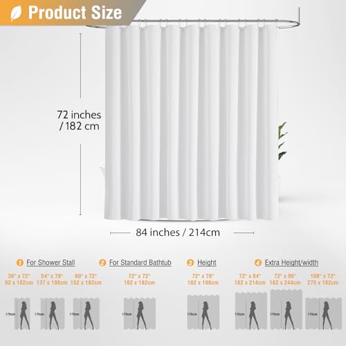 BTTN Fabric Shower Curtain, Linen Textured Heavy Duty Polyester Cloth Shower Curtain Set with Plastic Hooks, White, 84" W x 72" L (Pack of 1) - color: White, size: 84"W x 72"L (Pack of 1)