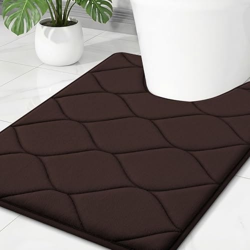 Smiry Memory Foam U-Shaped Toilet Mat 24"x20", Ultra Soft Non-Slip Bathroom Floor Mat, Water Absorbent & Machine Washable Commode Contour Rug for Toilet Home Decor, Brown - color: Brown, size: 24"x20" Contour Rug