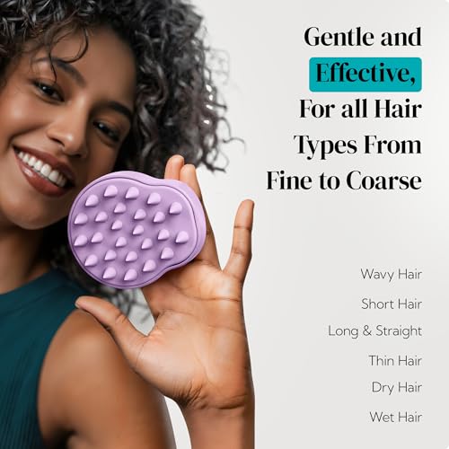 HEETA Scalp Massager 2 Pack for Hair Growth, Soft Silicone Bristles to Remove Dandruff and Relieve Itching, Scalp Scrubber for Hair Care Relax Scalp, Shampoo Brush for Wet Dry Hair, Purple & Green - color: 01- New Purple & Green