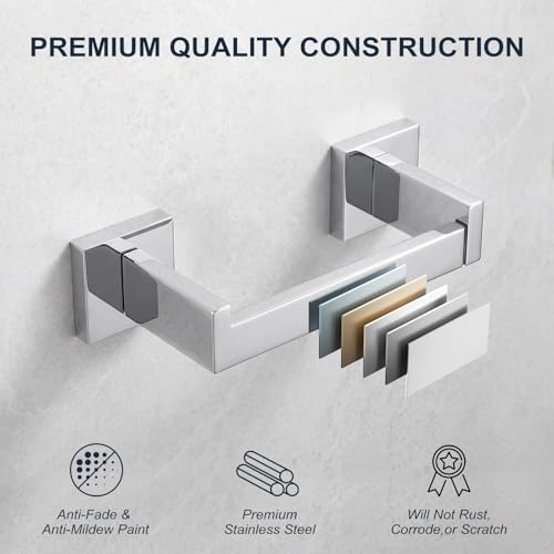 Toilet Paper Holder Wall Mount Polished Chrome, Stainless Steel Toilet Tissue Roll Holder Bathroom Square Toilet Paper Towel Roll Holder, Double Post Pivoting Tissue Handle - color: Polished Chrome