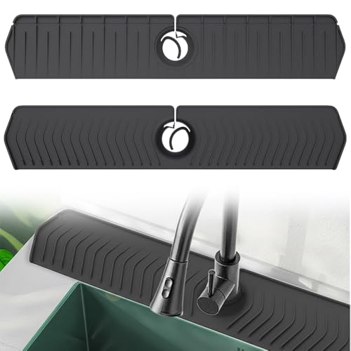 Kitchen Sink Faucet Mat, 30in Extra Long Foldable Silicone Faucet Guard & Splash Guard, 2026 Multi-Functional Draining Mat to Keep Countertops Dry, Protect Backsplash from Splash (Black) - color: Black