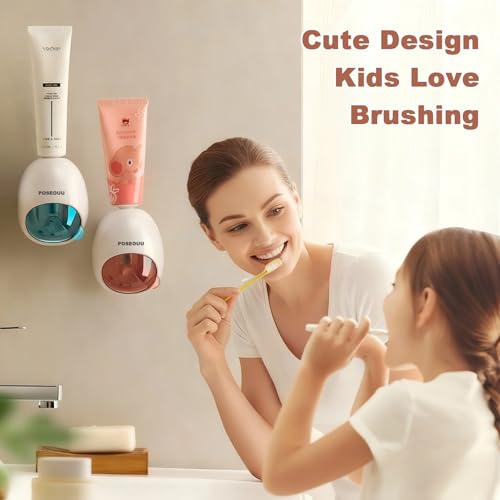 Toothpaste Dispenser Wall Mounted for Bathroom, Rouge Powder | For Kids & Adults; Comes With Custom Cleaning Brush & 2 Heavy-Duty Adhesive Pads, Drill-Free Wall Mount Bathroom Accessory - color: Rouge Powder