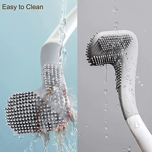 Toilet Brush, Long Handle Golf Toilet Brush with Holder 360° Deep Cleaning Flexible Silicone Toilet Cleaner Brush Wall Mounted for Bathroom (2Pcs White) - color: 2pcs White