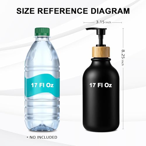 KASUNTING Hand Soap Dispenser Bathroom with Anti-Slip Silicone Boot, Black Dish Soap Dispenser for Kitchen, 2 Pack 17 Fl Oz Plastic Hand and Dish Soap Dispensers Set with Bamboo Pump - color: Black, size: 2 Bottles with Silicone Boots