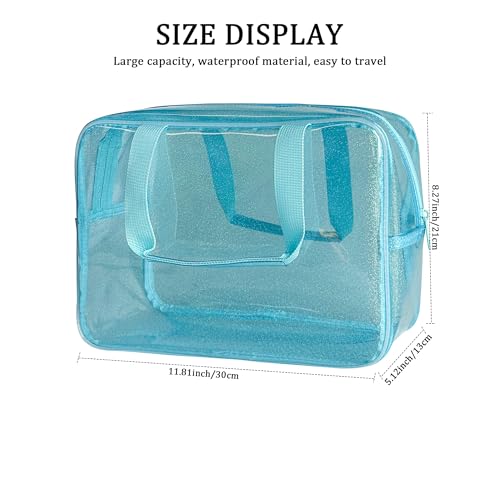 Blue Waterproof Makeup Bag,11.81 x 5.12 x 8.27inch, Iridescent TPU Travel Toiletry Bag with Handle for Women & Men, Portable Cosmetic Pouch for Gym Swim Beach (524-6) - color: 524-6 Set