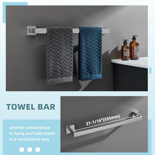 Bathroom Hardware Set 4-Piece, Angle Simple SUS304 Stainless Steel Bath Accessory Kit, Bathroom Fixture Set with Robe Hook, Toilet Paper Holder, Towel Holder and Towel Bar Brushed Nickel - color: Brushed Nickel
