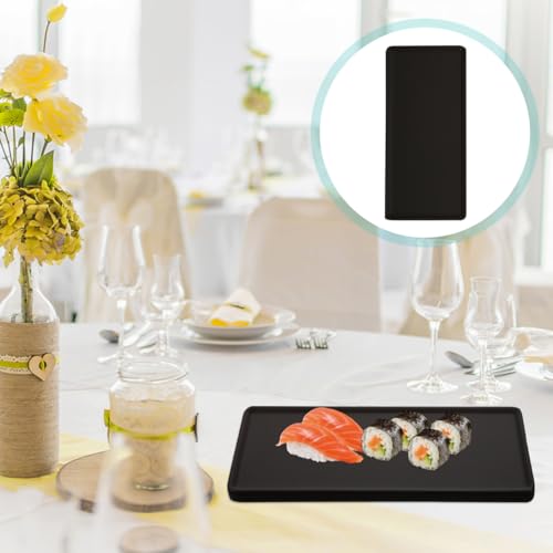 Ceramic Sushi Serving Platters Porcelain Rectangular Serving Dishes Black Japanese Style Sushi Plate for Entertaining, Desserts, Appetizers, Cheese Board, Charcuterie, Party Trays, 8.06 X 3.74 inches