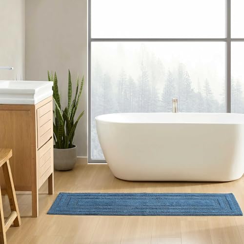 Eddie Bauer - Bathroom Rug, 100% Soft Plush Tufted Cotton Runner Rug, Highly Absorbent, Quick-Dry, and Skid-Resistant Backing (Logan Indigo Blue, 22" x 60") - color: Indigo Blue, style: 22" x 60"